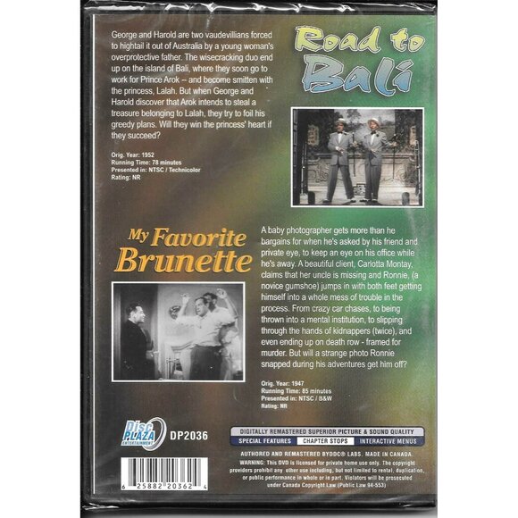 Bob Hope Double Feature DVD Road To Bali & "My Favorite Brunette" Comedy dvd4025 - Picture 2 of 2